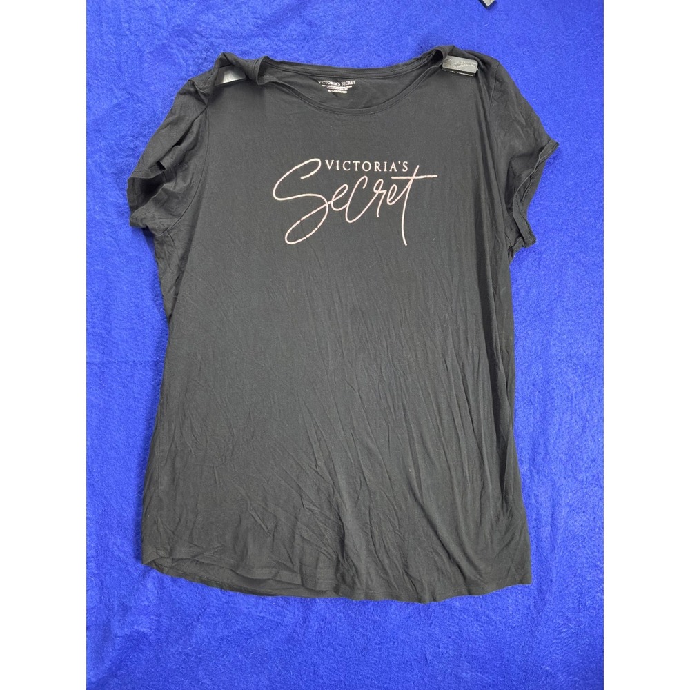 Casual Womens Victorias Secret Graphic T-Shirt XL Black Rose Gold Logo Tee